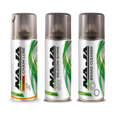 Pack 3 Sprays Naja: Chain Lube Off-Road + Silicone Shine + Brake Cleaner