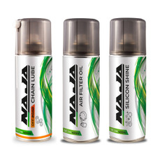 Pack 3 Sprays Naja: Chain Lube Off-Road + Air Filter Oil + Silicone Shine